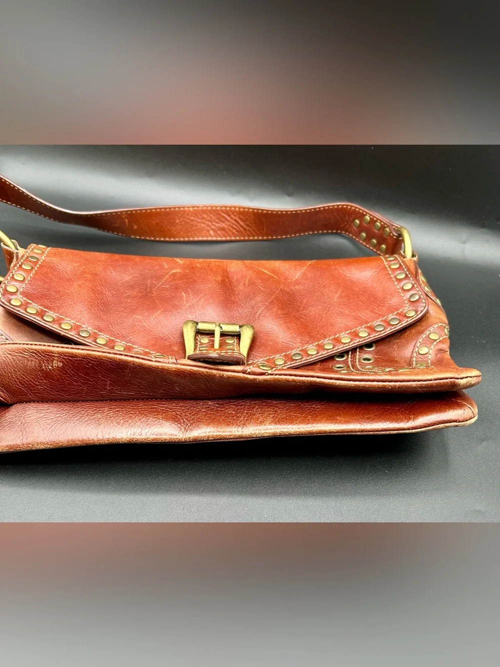 VINTAGE VIA SPIGA Shoulder Bag Tan-Cognac Leather.